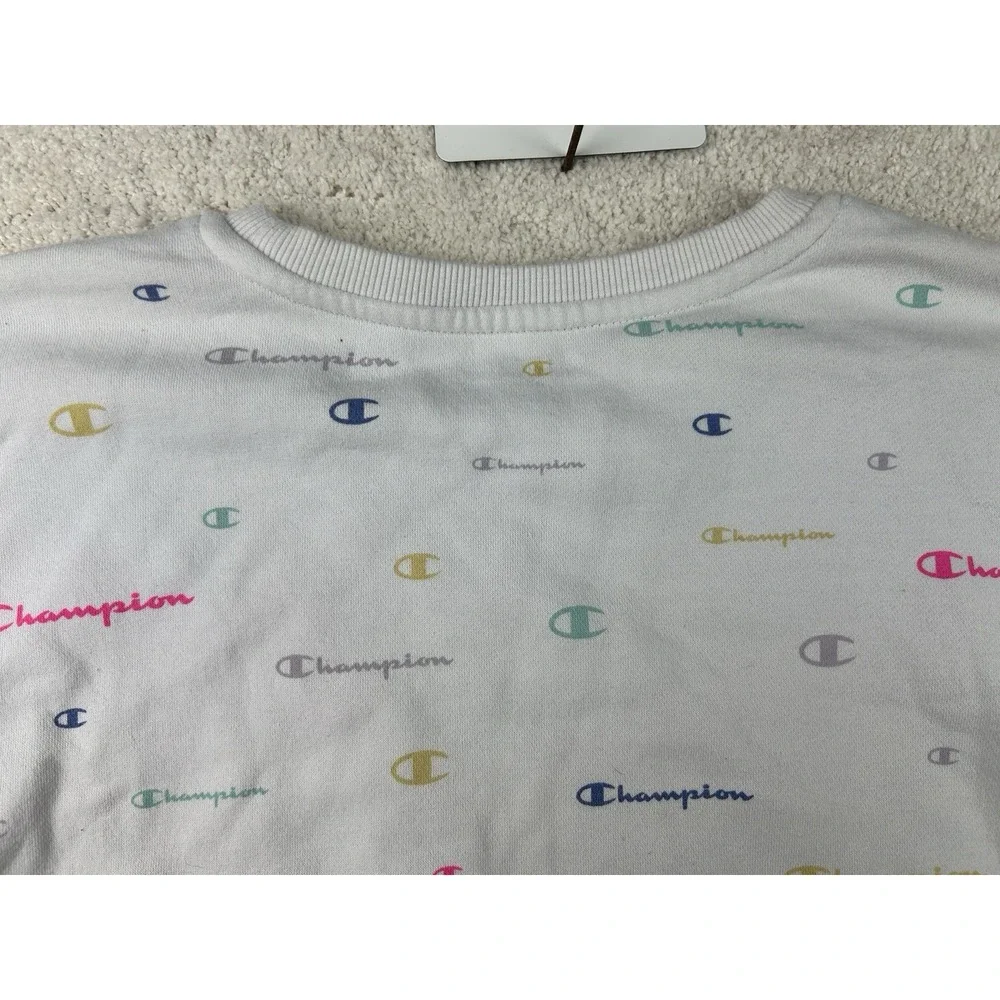 Champion Spell Out Crewneck Sweatshirt Sz L Kids White Multicolor‎ Logo